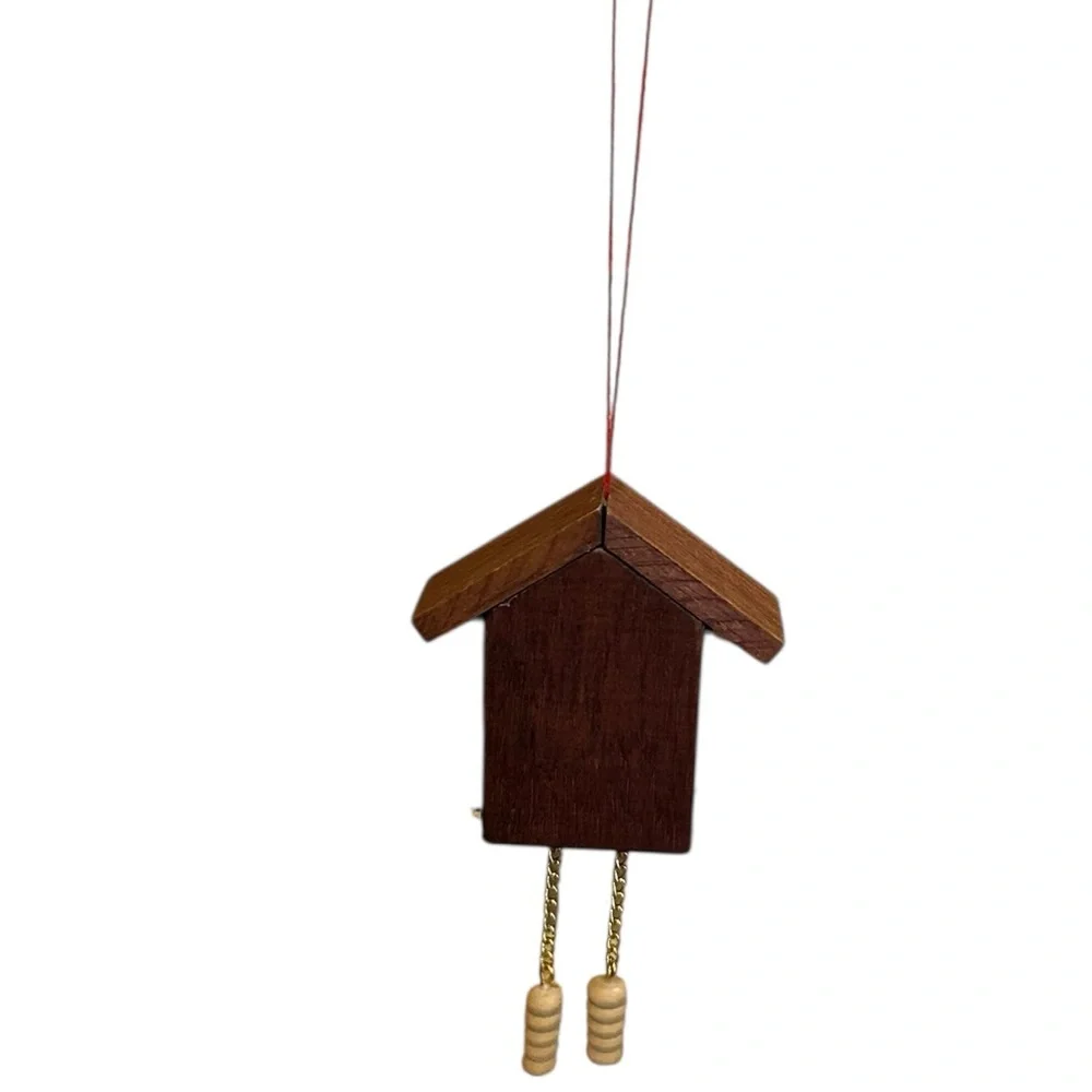Vtg Cuckoo Coo Clock Christmas Tree Ornament 4” Wood Red Bird Gold German Style